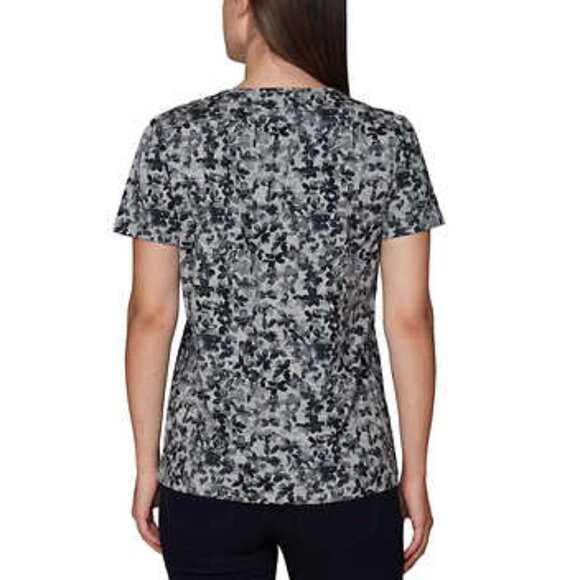 NEW Nicole Miller Printed Ruched Tshirt | Grey - Picture 2 of 5